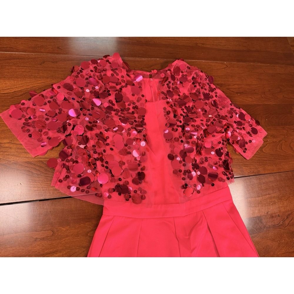 Boston Proper Fuchsia Pink Jumpsuit Size 0 NWT Wide Leg Sequin Capelet 2-Piece